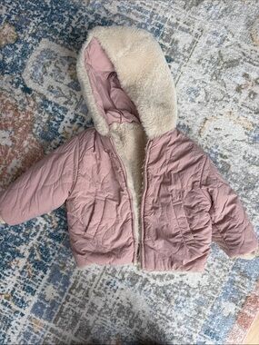 Zara reversible Pink Sherpa-Lined Hooded Puffer Jacket